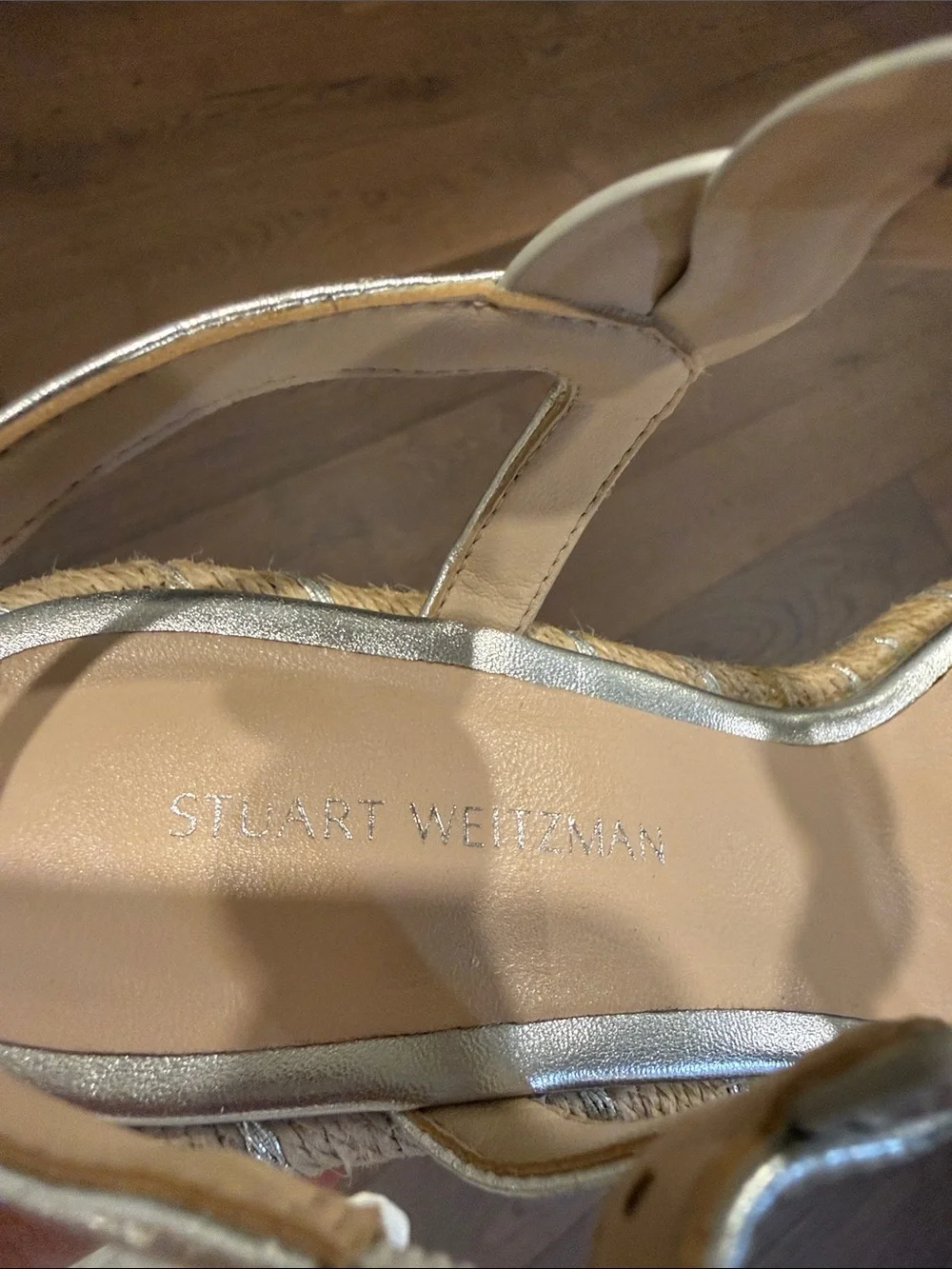 Stuart Weitzman Silver Braided Espadrille Wedge Sandals